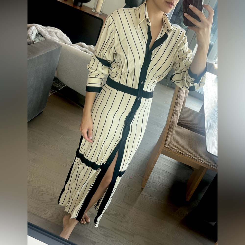 Zara Cream and Black button up dress-masculine + edgy